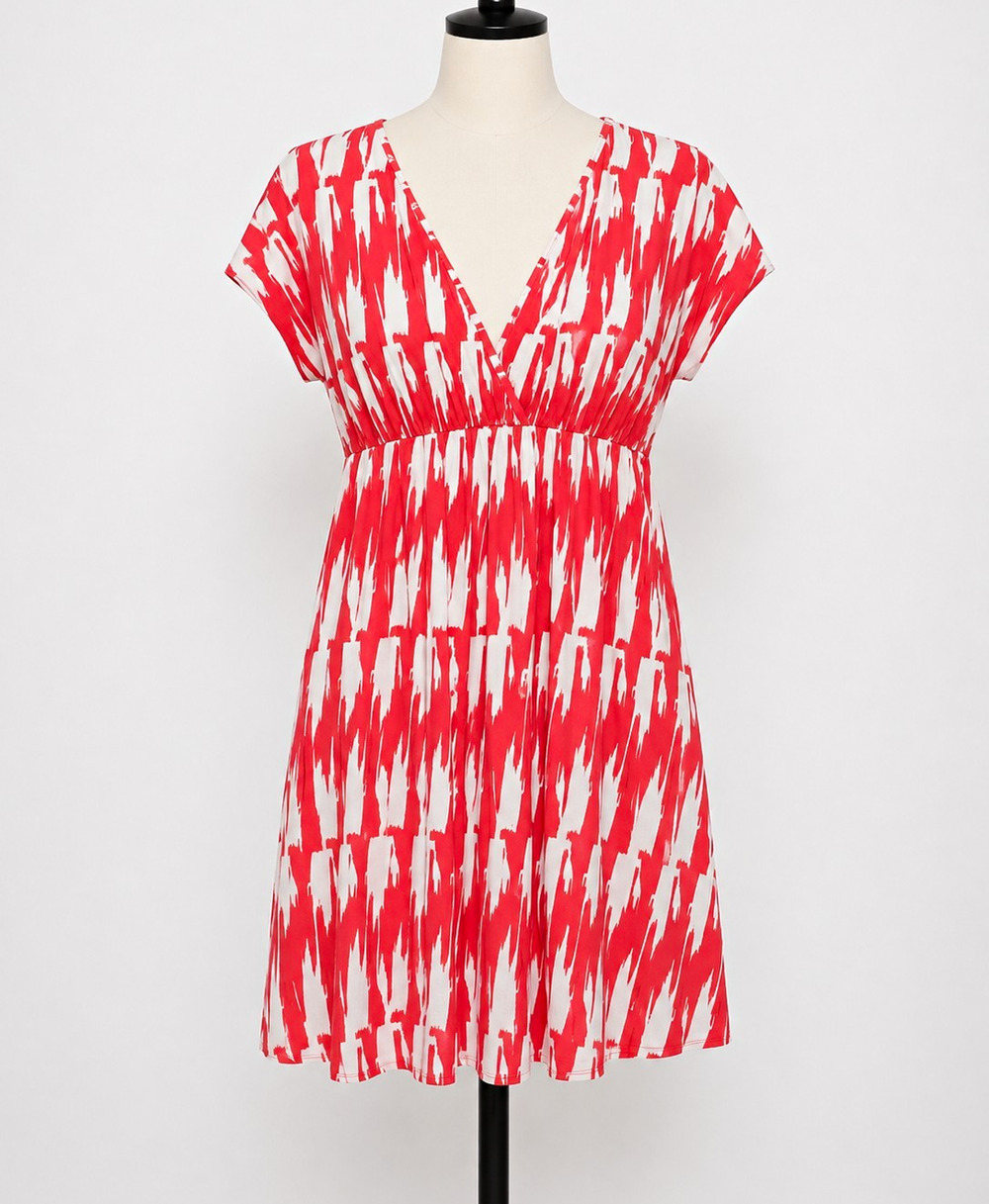Tart Collections Dress Womens Size M Red White Abstract V-Neck Shift Knee
